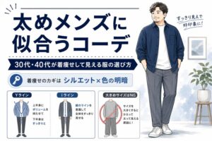 太めメンズの着痩せ図解。Yライン・Iラインのシルエット比較と、大きめサイズがNGな理由